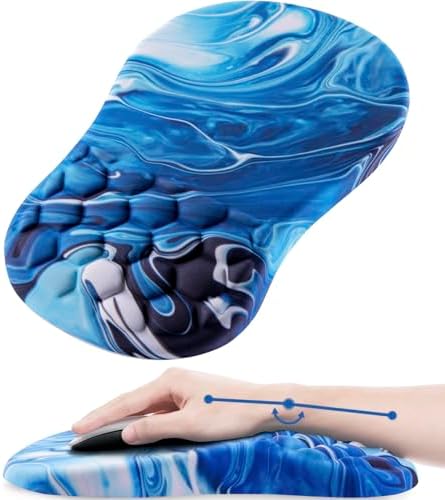 Mouse Pad Wrist Support, Ergonomic Mouse Pad with Wrist Rest, Comfortable Computer Mouse Pad for Laptop, Pain Relief Mousepad with Non-Slip PU Base Ocean Blue