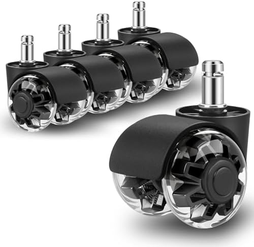 Office Chair Wheels,Set of 5 Replacement Wheels for All Hardwood and Carpet Floors,Heavy Duty Rollerblade Style Computer Desk Gaming Home Chair Casters Wheels,Universal Size(Black 11x22mm)