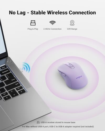 wegear USB Wireless Mouse for Laptop PC Mac, 2.4GHz Cordless Mouse-Purple