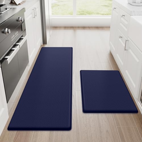 StepRite Kitchen Mats for Floor, 2-Piece Anti-Fatigue Kitchen Rugs, Blue