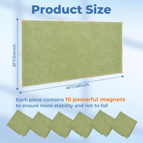 6 Pcs Fluorescent Light Covers for Ceiling Lights Green Olive Grunge Matte Magnetic Light Filters Decorative for Classroom Office Hospital Home 4x2 Ft