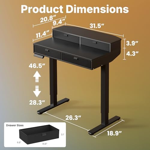 HUANUO 32 x 20 Inch Electric Standing Desk with 4 Drawers, Black