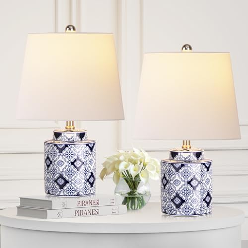 QiMH Ceramic Table Lamps Set of 2, Traditional Bedside Lamps for Bedroom