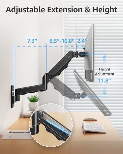 MOUNTUP Single Monitor Wall Mount for Max 32 Inch Computer Screen, Fully Adjustable Monitor Arm, Wall Mount Monitors Holder Support 4.4-19.8lbs Display, VESA Bracket Fit 75x75mm, 100x100mm