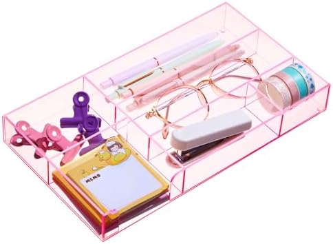 Briwooody Pink Acrylic Drawer Organizer,6 Compartments,Small