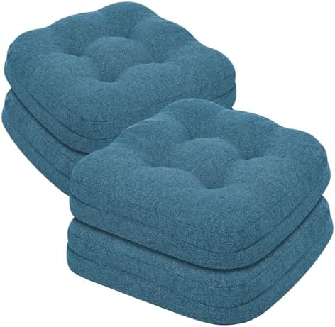 baibu 2-Layer Dining Chair Cushions, 4 Pack, 16.5 x 16.5 x 3.5 in, Blue