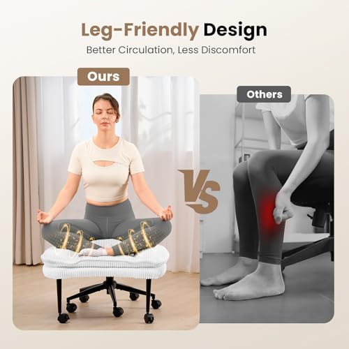 Cross Legged Office Chair, Ergonomic Cloud Criss Cross Desk Chair, Meditation Chair with Wheels, Height Adjustable Seat for ADHD, Wide Kneeling Chair with Back Support, Corduroy Fabric