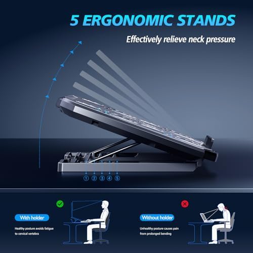 AIMIUZI Laptop Cooling Pad,Gaming Laptop Cooler with 5 Quiet Fans for 12-15.6 Inch,Laptop Cooling Stand with 5 Height Adjustable,2 USB Ports, Phone Stand