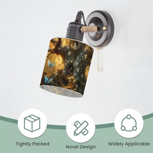 3 Pack Cylinder Glass Lamp Shade Ancient Oak Mystical Runes Arthur Rackham Style Covers with 1-5/8" Fitter Opening Light Fixture Replacement for Table Lamp Bathroom Vanity Light