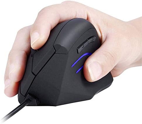 Perixx PERIMICE-508II Wired Vertical Ergonomic Mouse - 6 Buttons, Adjustable DPI 1000/1600/3200/6400, Optical Sensor, USB Plug and Play, Right-Handed, Black