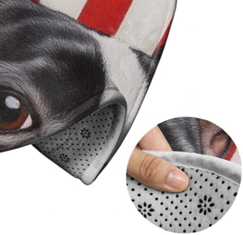 Home Decor Non Slip Kitchen Office Circle Rug, Machine Washable Modern Round Area Rug, Room Sofa Yoga Soft Round Carpet American US Flag Boston Terrier, 36inch