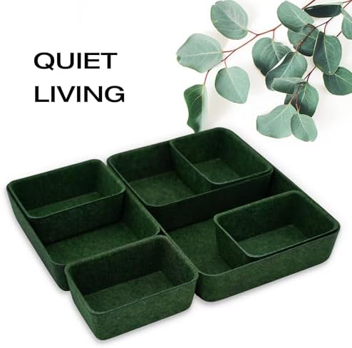 Welaxy 7-Piece Felt Drawer Organizer Bins, Dividers Tray Set, Forest Green