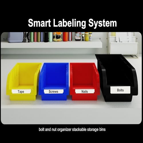 30Pcs Plastic Wall Mounted Storage Bins Parts Rack Nuts And Bolt Bins Organizer For Shop Garage for Screws, Nuts, Bolts, Nails, Beads, and Small Hardware Parts (RED+BLACK, 30)