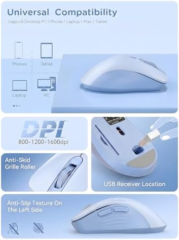 RAPIQUE Bluetooth Wireless Mouse, Dual Bluetooth & 2.4GHz, Light Blue