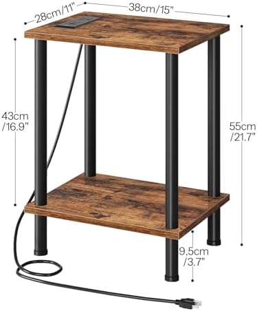 HOOBRO Side Table with Charging Station, Small End Table with USB Port and Outlet, Nightstand with 2-Layer Storage Shelves for Small Spaces, Living Room, Bedroom, Stable Frame, Rustic Brown BF09UBZ01