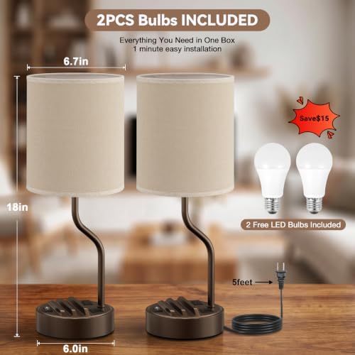 Fenmzee Bedside Lamps for Bedroom Set - 18" Beige Table Lamp for Nightstand