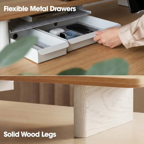 Fenge 42.5" Dual Monitor Stand with Storage Drawer & Solid Wood Legs
