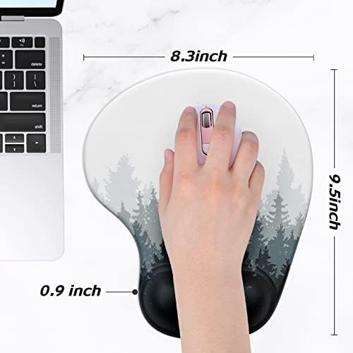 Hsurbtra Ergonomic Mouse Pad with Wrist Rest Support, Gel Mouse Pads with Non-Slip PU Base, Pain Relief Memory Foam Computer Mat, Cute Office Supplies Desk Decro Accessories, White Forest