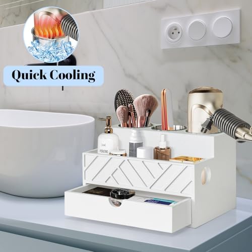 Hair Tool Organizer, Hair Dryer Holder with Drawer, Bathroom Countertop Organizer for Bathroom Accessories, Blow Dryer Organizer for Hair Styling Tools, Vanity Organizer for Bathroom, Vanity, Kitchen