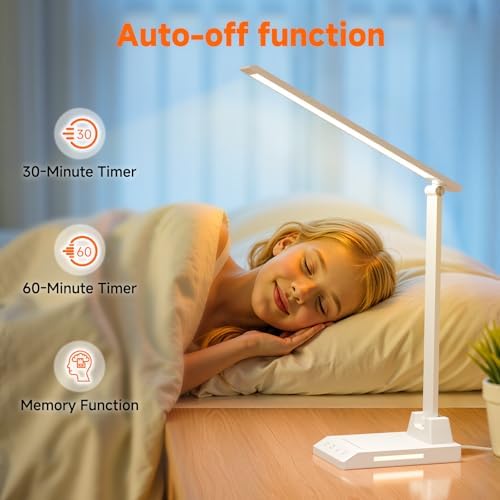 ShineTech LED Desk Lamp for Home Office,Foldable Reading Lamp with Adapter