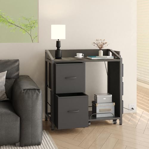 Printer Stand with Storage, Lateral Office Filing Cabinets with Power outlets & USB Charging Port, File Cabinet with Large Printer Stands for Home Office, Shredder Stand Rack (Black)