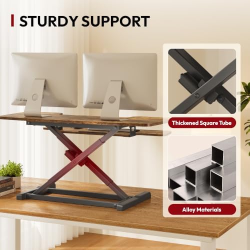 SANODESK Standing Desk Converter with Electric Motor 42" Height Adjustable Riser for Office Home,Dual Monitor and Laptop Workstation with Large Keyboard Tray, Rustic Color