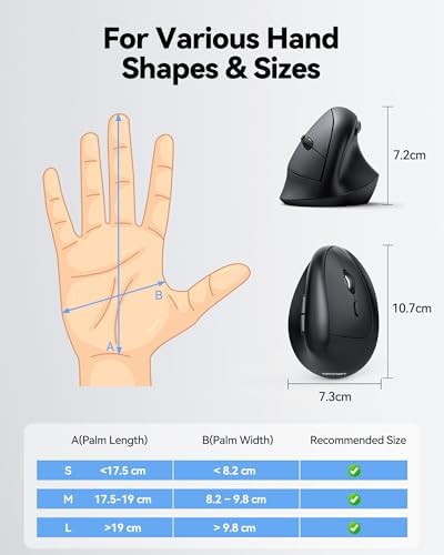 TECKNET Ergonomic Mouse, Vertical Wireless Mouse 2.4G, Computer Mouse with 6 Adjustable 4800 DPI, Quiet Clicks Optical Mice, USB A Receiver, 6 Buttons for Laptop, Desktop, PC - Black