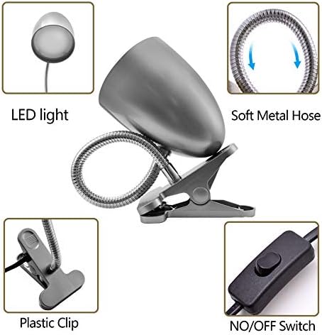 E ENERGETIC LIGHTING Desk lamp with Clamp, Non-Dimmable Clip Light for Bed and Desk, 4000K Cool White, 3.5W 240 LM lamp, Eye Protection, ETL Listed