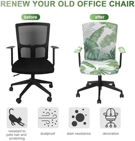 Tallew 4 Pcs Office Chair Cover Desk Seat Stretchable Set, Palm Leaves