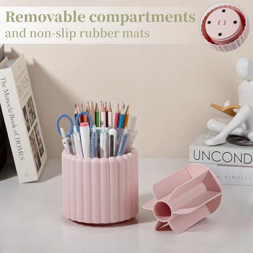 Anyoifax Rotating Pen Holder for Desk Removable Pencil Cup, Small Pink