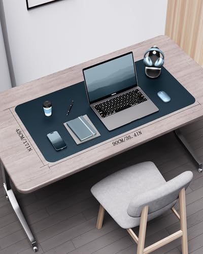 YSAGi Double-Sided Desk Pad, 35.4"x17"Leather Desk Mat, Eco Cork Desk Pad Protector,Large Mouse Pad,Waterproof Desk Blotter for Office/Home(Dark Blue)