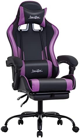 Gaming Chair Office Chair Desk Chair with Footrest Lumbar Support Headrest Armrest Task Rolling Swivel Ergonomic E-Sports Adjustable PC Gamer Chair (Purple)