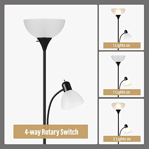 HonoDing Adjustable Black Floor Lamp with Reading Light Susan Modern Standing Lamp for Living Room/Office Lamps 72" Tall - 150-watt with Side Reading Light Corner Lamps (Black)
