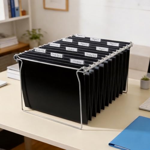 SUNEE 25 Pack Hanging File Folders, Black Folders, Hanging File Folders Letter Size with 1/5-cut Tabs, Stay Organized for Your Home and Office Bulk File and Documents