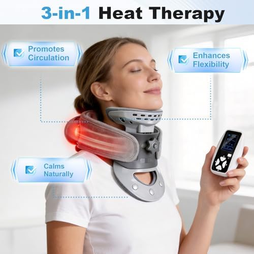 Cervical Neck Traction Device, Adjustable Neck Stretcher with Heating for Neck Pain Relief and Relaxation,Neck Brace for Home Office Outdoor Use