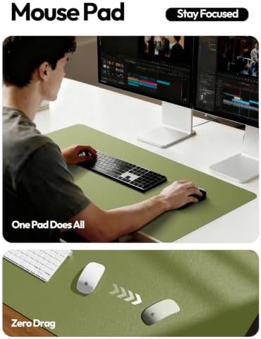 YSAGi Leather Desk Pad Protector, Office Desk Mat, Large Mouse Pad, Non-Slip PU Leather Desk Blotter, Laptop Desk Pad, Waterproof Desk Writing Pad for Office and Home (Green,55" x 24")