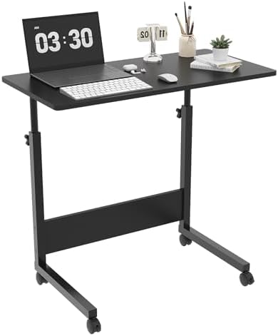 FCH Portable Computer Workstation, Standing Desk Adjustable Height, Small Computer Desk w/Rolling, Sit Stand Laptop Desk TV Tray for Bed Sofa Hospital Reading Eating,Black, 31.5"