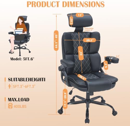 400lbs Executive Office Chair with Adjustable Headrest