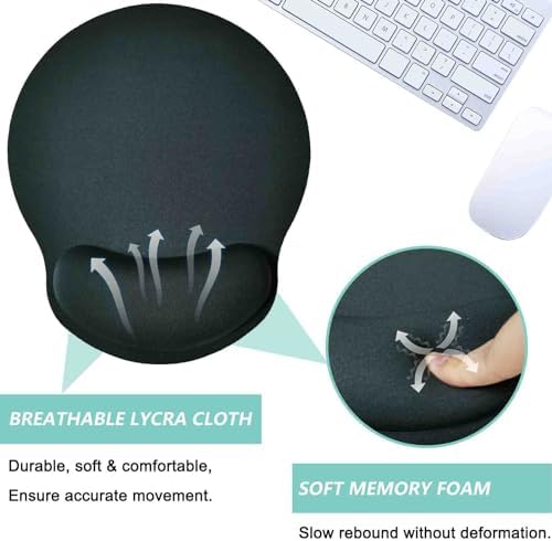 Mouse Pad with Wrist Support, Ergonomic Mouse Pad with Memory Foam Wrist Rest Cushion, Non-Slip Rubber Base Gaming Mice Pad for Home Office Computer Laptop, Grey