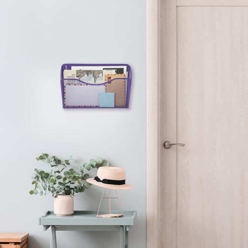 EASEPRES 3 Single Pocket Mesh Hanging File Organizer, Vertical Wall Mounted Magazine File Holder, Mount Basket Mail Paper Document Folder Organizing for Office, Home and School, Purple