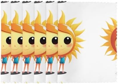 Cartoon Sun Stretching Pattern Placemats Set of 6 - Dining Table Heat Resistant Table Set Mat for Home & Kitchen Decor