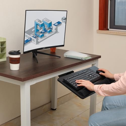 Keyboard Tray Under Desk,25x9.84'' Large Slide Out Swivel Tilt Computer Keyboard Drawer for Home Gaming Office Desk, Dual Mount,Black