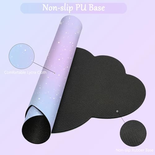 Cloud Mouse Pad Keyboard Wrist Rest for Mouse 4PCS Extended Large Stars Galaxy Space Desk Mat Pad Set Memory Foam Non-Slip Cute Ergonomic Game Mouse Wrist Support for Computer Home Office Purple Blue