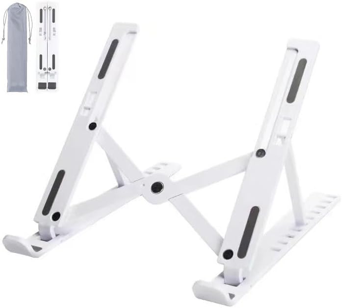 Laptop Stand for Desk, Adjustable Foldable Portable Laptop Riser, ABS+Silicone Ventilated Cooling Notebook Holder for 10-17.3” Laptops & Tablets (White)
