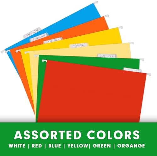 Extra Capacity Hanging File Folders, RAZCC 60 Pack Letter Size Reinforced Hanging Folders with Heavy Duty 1 Inch Expansion for Bulky Files, Filing Cabinet, Adjustable Tabs, Assorted Colors
