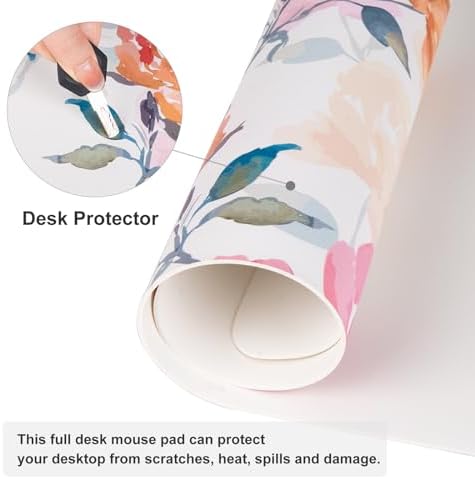 QiyI PU Leather Large Mouse Pad, Office Desk Mat, 31.5" x 11.8", Peonies