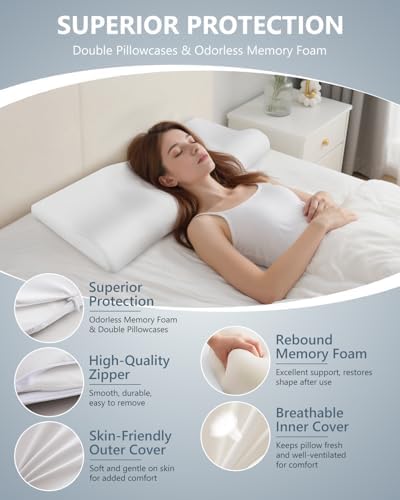 SMDR Ultra Slim Ergonomic Memory Foam Cervical Pillow – Low Profile Orthopedic Neck Support Pillow for Stomach, Side & Back Sleepers, 2"–0.8" Thin Design, Washable Cover