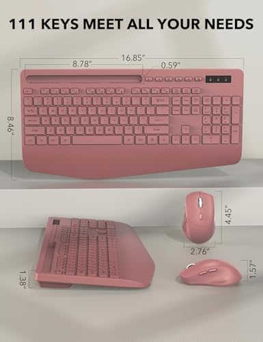 Wireless Keyboard and Mouse Combo - Full-Sized, Ergonomic Wrist Rest