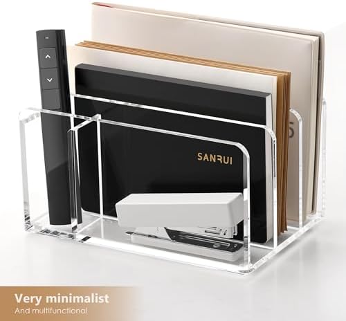 SANRUI Acrylic Mail Organizer with Pen Holder, 3-Slot Mail Holder, Clear