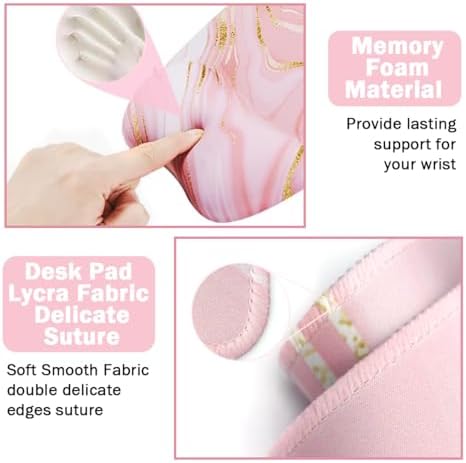 Keyboard Wrist Rest Large Mouse Pad Wrist Support for Computer, 4 in 1 Memory Foam Keyboard Pad Desk Mat Ergonomic Hand Rest Wrist Cushion for Home Office Gaming - Pink Marble